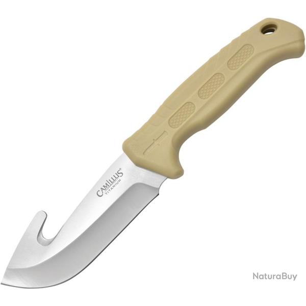 Couteau Fixe Camillus Roto Guthook Lame Acier 420 Manche TPR Tan �tui Nylon CM19156