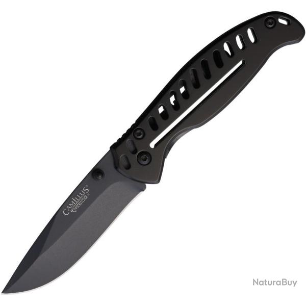 Couteau Pliant Camillus Lame Inox Drop Point Manche Inox Noir Framelock CM19430001