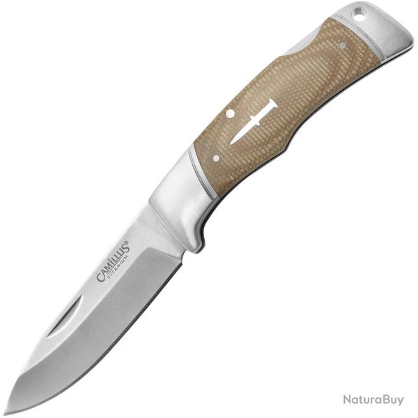 Couteau Pliant Camillus Classic Lame Acier 440 Drop Point Manche Micarta Marron Lockback CM19480