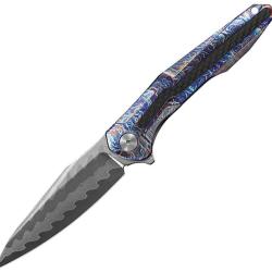Couteau Pliant CH Knives Wartex Flame Lame Acier Manche Titane et Carbone Framelock CHWARTEXBL