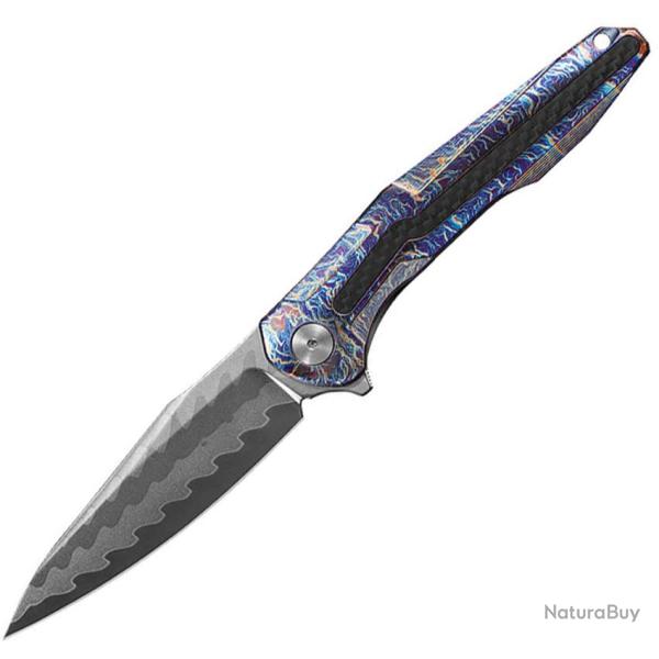 Couteau Pliant CH Knives Wartex Flame Lame Acier Manche Titane et Carbone Framelock CHWARTEXBL