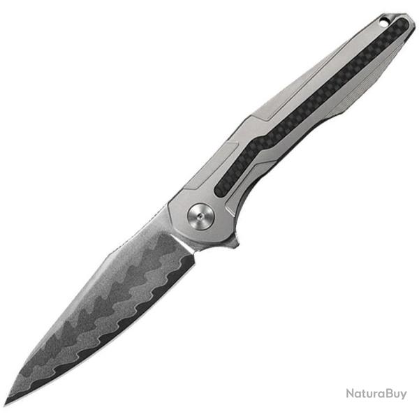 Couteau Pliant CH Knives Wartex Lame Acier Manche Titane et Carbone Gris Framelock CHWARTEXSL