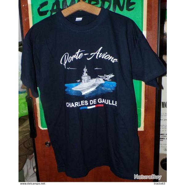 TEE SHIRT CHARLES DE GAULLE PORTE AVIONS , BLEU MARINE A MANCHES COURTES� ,TAILLE DISPONIBLE L ( cou