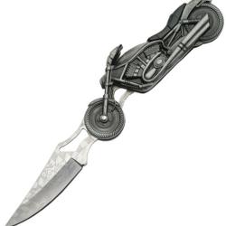 Couteau Pliant Motorcycle Lame Inox Manche M&eacute;tal Argent Linerlock CN211139