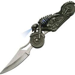 Couteau Pliant Skull Rider LED Lame Inox Manche Aluminium Linerlock CN211410