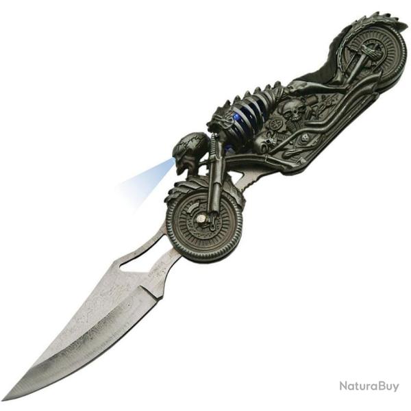 Couteau Pliant Skull Rider LED Lame Inox Manche Aluminium Linerlock CN211410