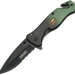 Couteau Pliant Rescue Army A/O Lame Inox Manche Aluminium Noir et Vert Linerlock CN300202AR