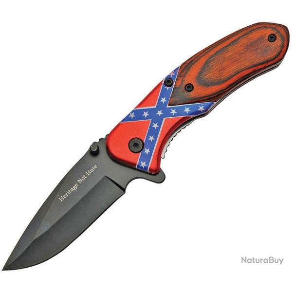 Couteau Pliant Dixie Rebel Lame Inox Manche Bois et Aluminium Marron Linerlock CN300475