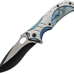 Couteau Pliant Wolf A/O Lame Inox Manche Synth&eacute;tique Noir et Argent Linerlock CN300490WF