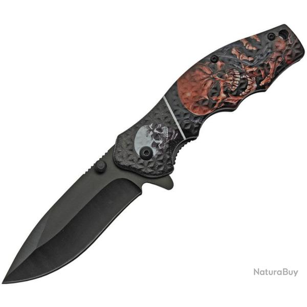 Couteau Pliant Skull A/O Lame Inox Manche Plastique Noir Linerlock CN300502SS