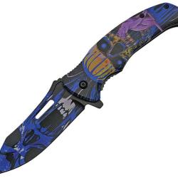 Couteau Pliant Cat Eye Lame Inox 9,53 cm Bleu Ferm&eacute; 12,07 cm Manche Synth&eacute;tique Linerlock CN300503BL