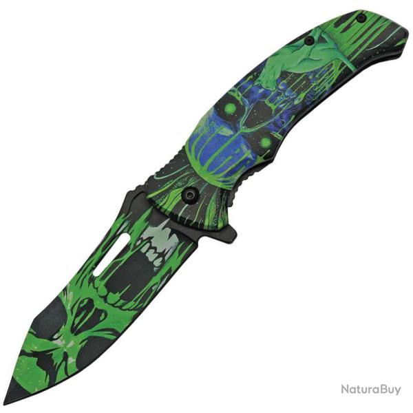 Couteau Pliant Cat Eye Lame Inox 9,53 cm Vert Ferm� 12,07 cm Manche Synth�tique Linerlock CN300503GN
