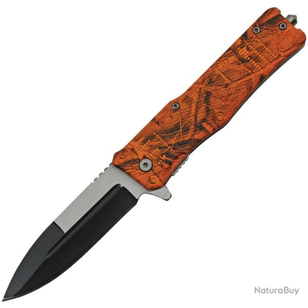 Couteau Pliant A/O Lame Inox Spear Point Manche ABS Camo Orange Linerlock CN300513OC