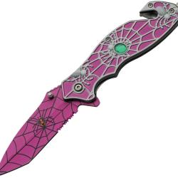 Couteau Pliant Spider Web A/O Lame Inox Tanto Manche ABS Violet Linerlock CN300568PU