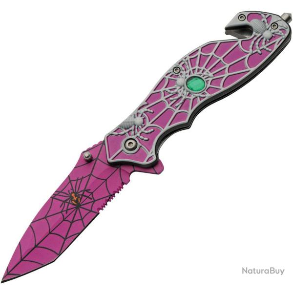 Couteau Pliant Spider Web A/O Lame Inox Tanto Manche ABS Violet Linerlock CN300568PU