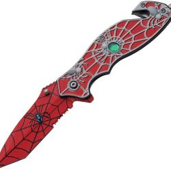 Couteau Pliant Spider Web A/O Lame Inox Tanto Manche ABS Rouge Linerlock CN300568RD