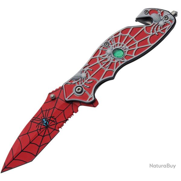Couteau Pliant Spider Web A/O Lame Inox Tanto Manche ABS Rouge Linerlock CN300568RD