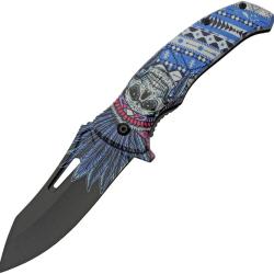 Couteau Pliant Skull A/O Lame Inox Noire Manche ABS Linerlock CN300575BL