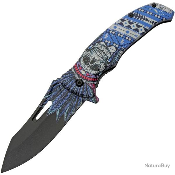 Couteau Pliant Skull A/O Lame Inox Noire Manche ABS Linerlock CN300575BL