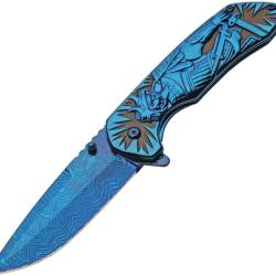Couteau Pliant Samurai Lame Inox Manche Inox Bleu Framelock CN300581