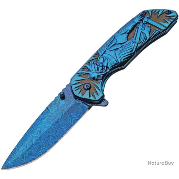 Couteau Pliant Samurai Lame Inox Manche Inox Bleu Framelock CN300581