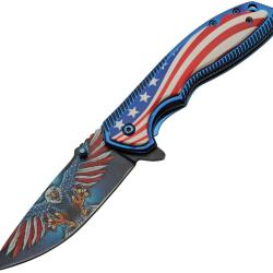 Couteau Pliant Freedom Eagle A/O Lame Inox Manche Inox Bleu Linerlock CN300583