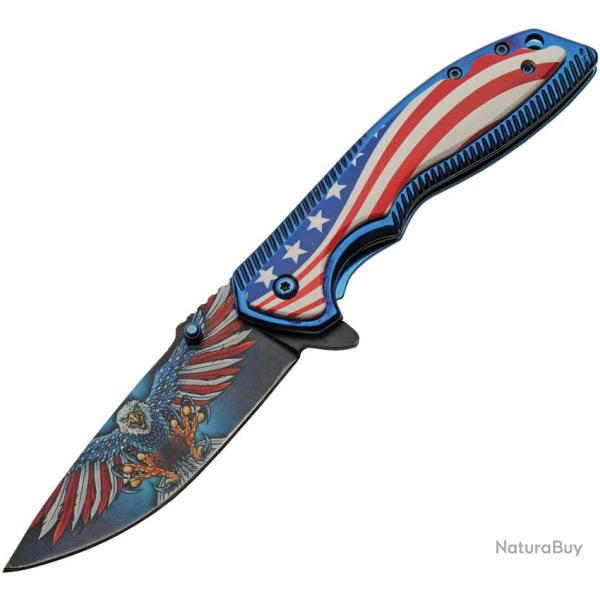 Couteau Pliant Freedom Eagle A/O Lame Inox Manche Inox Bleu Linerlock CN300583