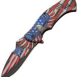 Couteau Pliant Flag Eagle A/O Lame Inox Manche ABS Linerlock CN300593EG