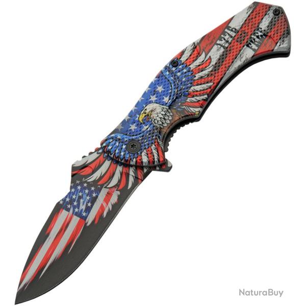 Couteau Pliant Flag Eagle A/O Lame Inox Manche ABS Linerlock CN300593EG
