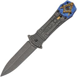 Couteau Pliant Masonic Secrets Lame Acier 420 Manche Zinc Bleu et Gris Linerlock CN300604
