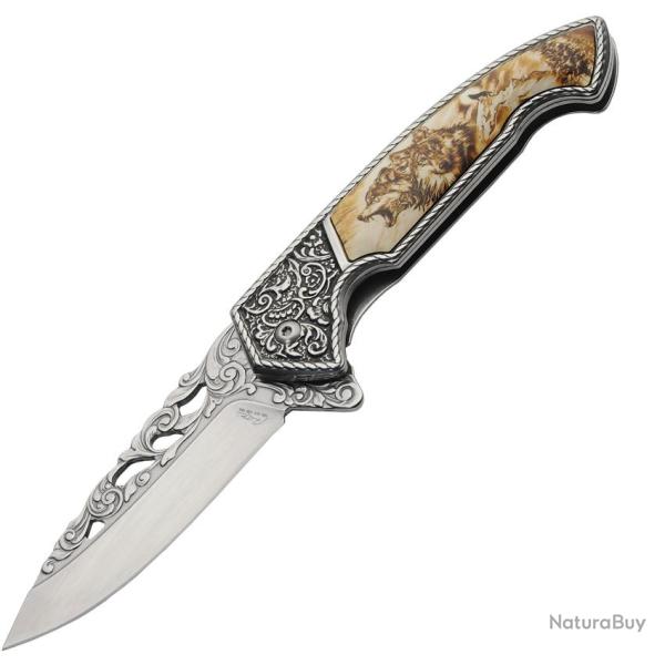 Couteau Pliant Wolf Lame Acier 420 Manche Inox Framelock CN300606WF