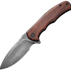 Couteau Civivi Mini Praxis Lame Acier Damas Manche Bois Marron Linerlock &Eacute;tui Nylon C18026CDS1CP