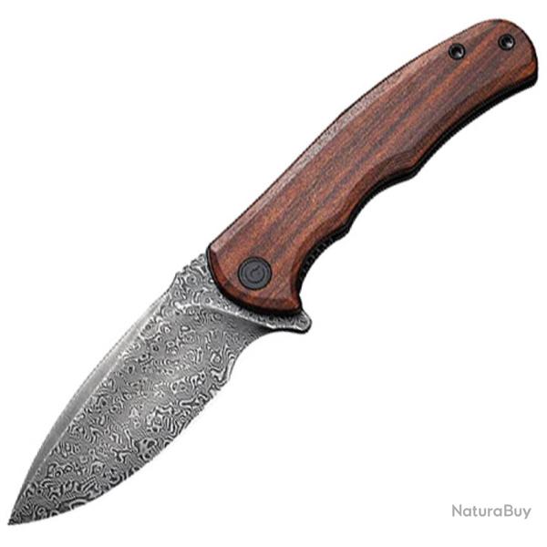 Couteau Civivi Mini Praxis Lame Acier Damas Manche Bois Marron Linerlock �tui Nylon C18026CDS1CP
