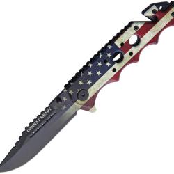 Couteau Pliant Combat Ready Flag A/O Lame Inox Clip Point Manche Aluminium Linerlock CBR368