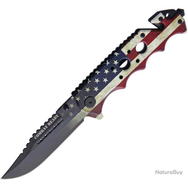 Couteau Pliant Combat Ready Flag A/O Lame Inox Clip Point Manche Aluminium Linerlock CBR368