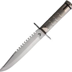 Couteau Combat Ready Large Survival Lame Inox Clip Point Manche Aluminium Argent &Eacute;tui Nylon CBR377