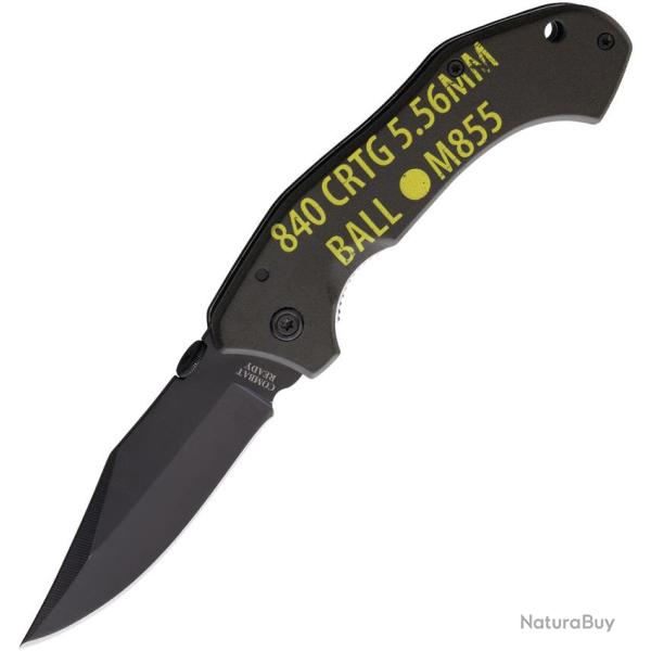 Couteau Pliant Combat Ready 5.56 Lame Inox Clip Point Manche Aluminium Vert OD Linerlock CBR381