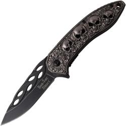 Couteau Pliant Dark Side Skull A/O Lame Inox Drop Point Manche Aluminium Gris Linerlock DSA055SW