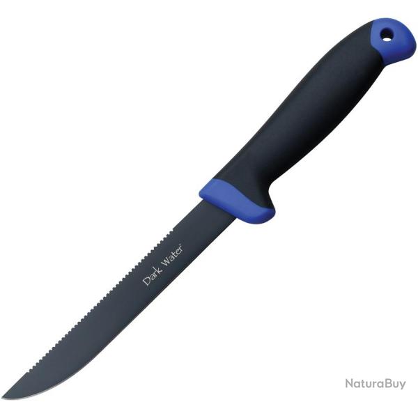 Couteau Dark Water Lame Acier 5Cr15MoV Noire 15,24 cm Manche Caoutchouc Bleu et Gris DWFIX002CS