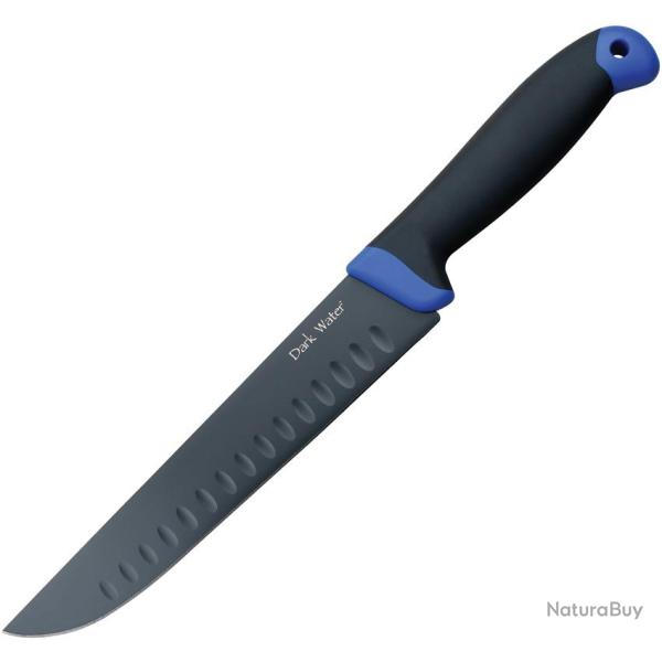 Couteau Fixe Dark Water Lame Acier 5Cr15MoV Manche Caoutchouc Bleu et Gris �tui Nylon DWFIX005CS