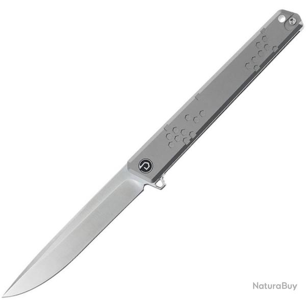 Couteau Defcon Lame Acier M-Cut Drop Point Manche Titane Gris Framelock �tui Plastique TD10071