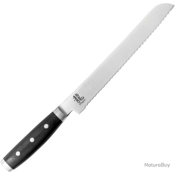 Couteau de Cuisine Dragon by Apogee Bread Lame Acier CTS-BD1 Manche R�sine et Micarta Noir DRG00802