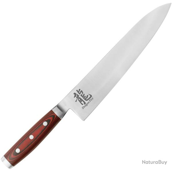 Couteau de Cuisine Dragon by Apogee Chefs Lame Acier CTS-BD1 Manche R�sine et Micarta Rouge DRG00810