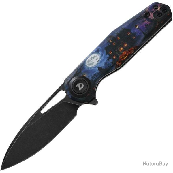 Couteau Dreamtech D4211 Halloween Lame Acier D2 Drop Point Manche Nylon Noir Button Lock DTK4211GHH