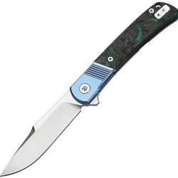Couteau Pliant Dreamtech Lame Acier VG-10 Drop Point Manche Titane Bleu et Noir Framelock DTK4368VBL