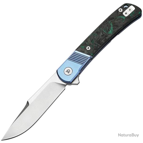 Couteau Pliant Dreamtech Lame Acier VG-10 Drop Point Manche Titane Bleu et Noir Framelock DTK4368VBL