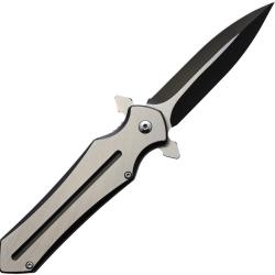 Couteau Pliant ElitEdge A/O Lame Inox Manche Inox Noir et Argent Linerlock EE10A38BS