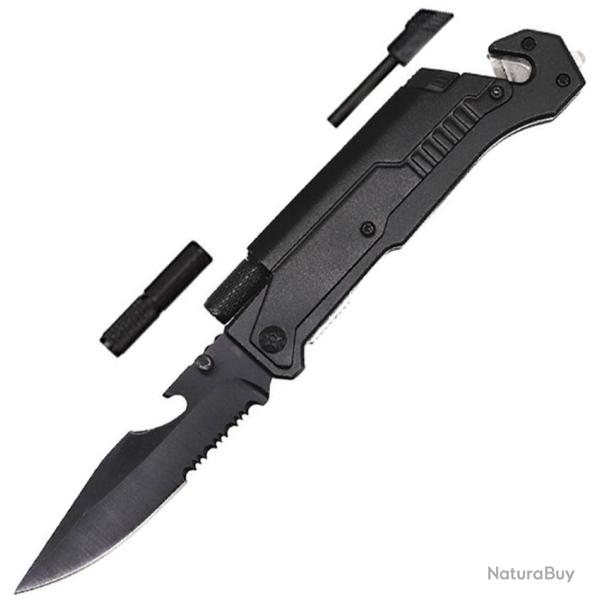 Couteau ElitEdge Rescue A/O Lame Acier 440C Spear Point Manche Aluminium Noir Linerlock EE10A70BK