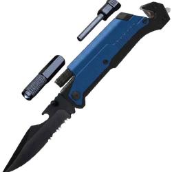 Couteau ElitEdge Rescue A/O Lame Acier 440C Manche Aluminium Noir et Bleu Linerlock EE10A70BL