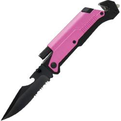 Couteau ElitEdge Rescue A/O Lame Acier 440C Manche Aluminium Noir et Rose Linerlock EE10A70PK